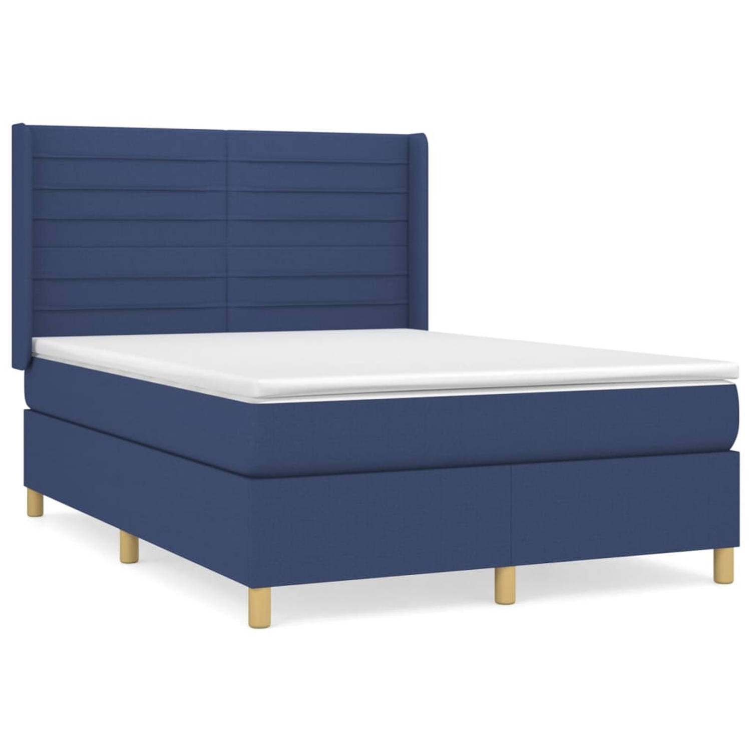 vidaXL Boxspring met matras stof blauw 140x200 cm