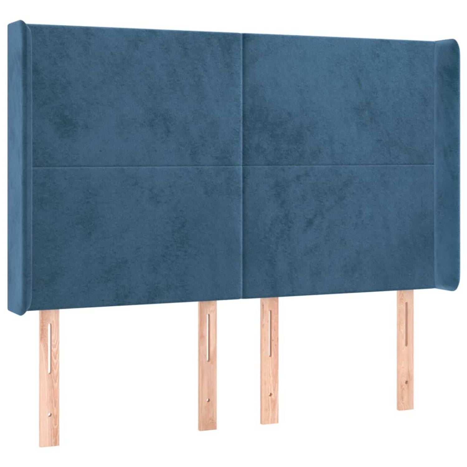 The Living Store Hoofdbord met randen 147x16x118/128 cm fluweel donkerblauw - Bedonderdeel
