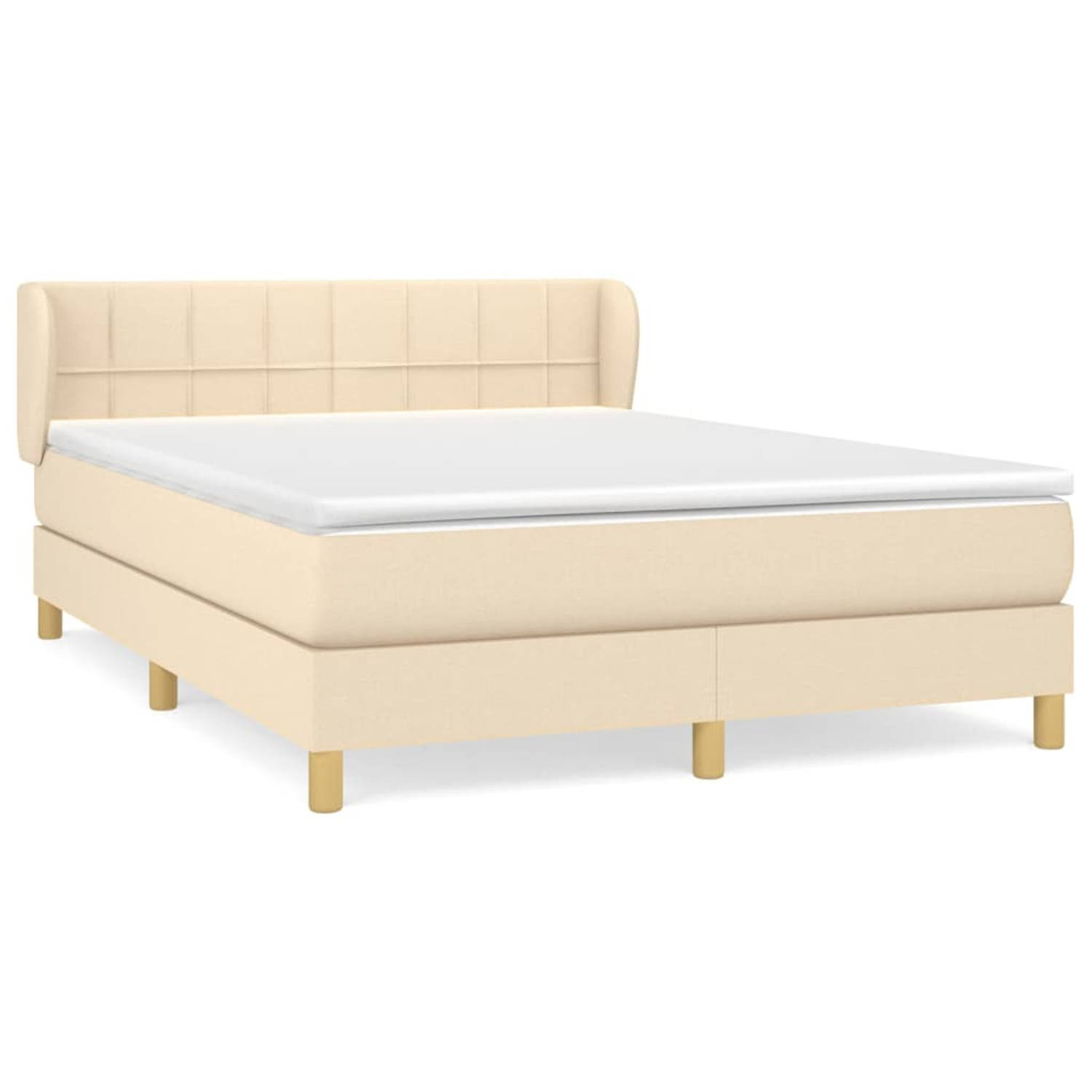 vidaXL Boxspring met matras stof crèmekleurig 140x190 cm