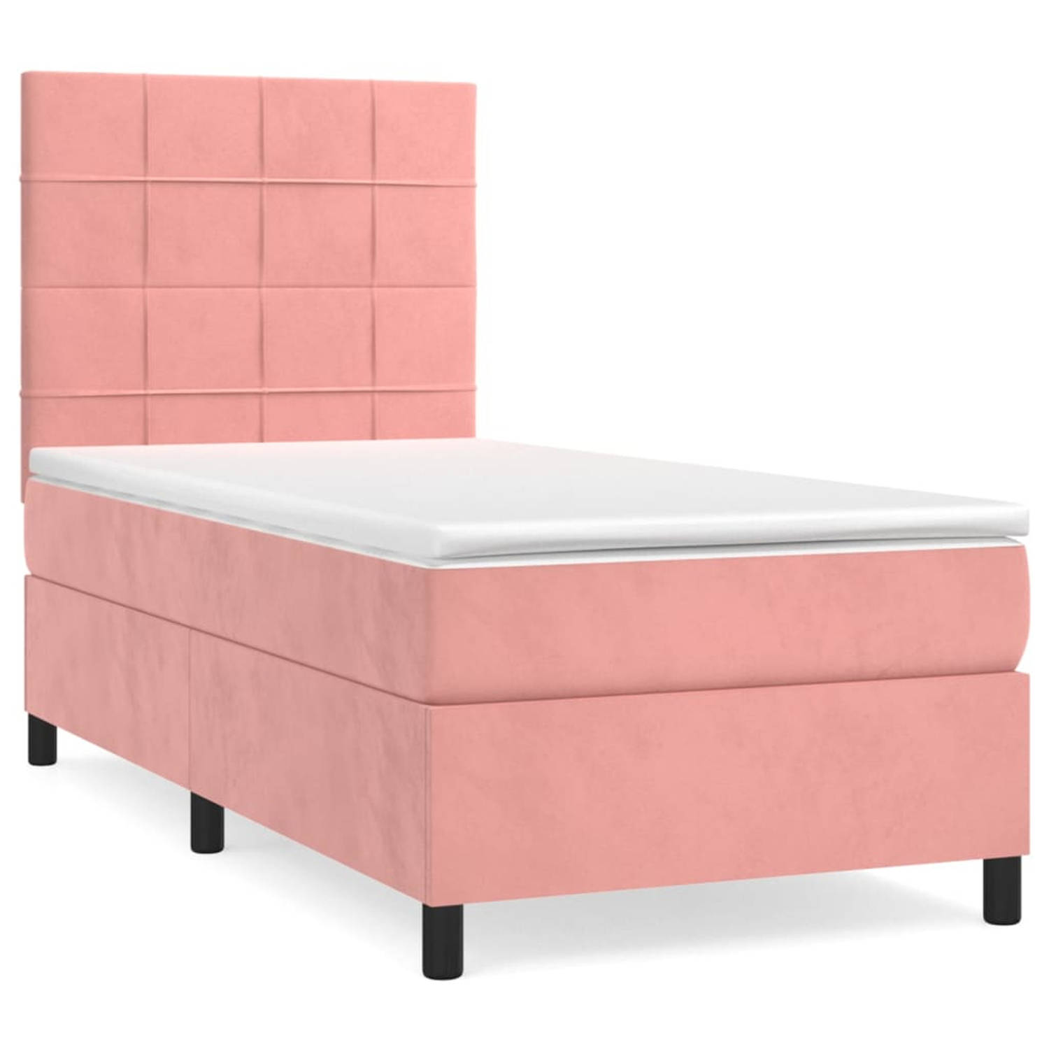 vidaXL Boxspring met matras fluweel roze 90x190 cm