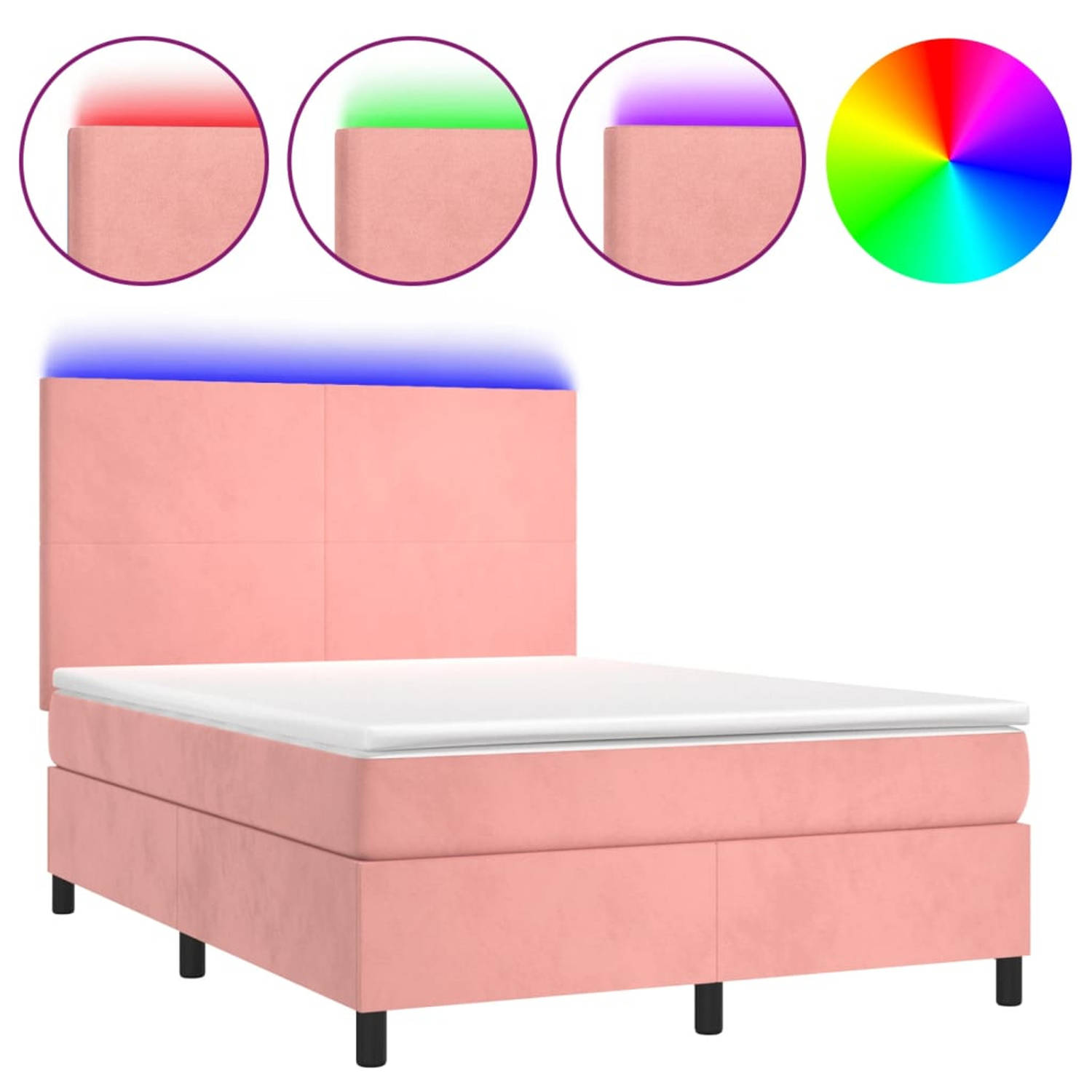 vidaXL Boxspring met matras en LED fluweel roze 140x200 cm