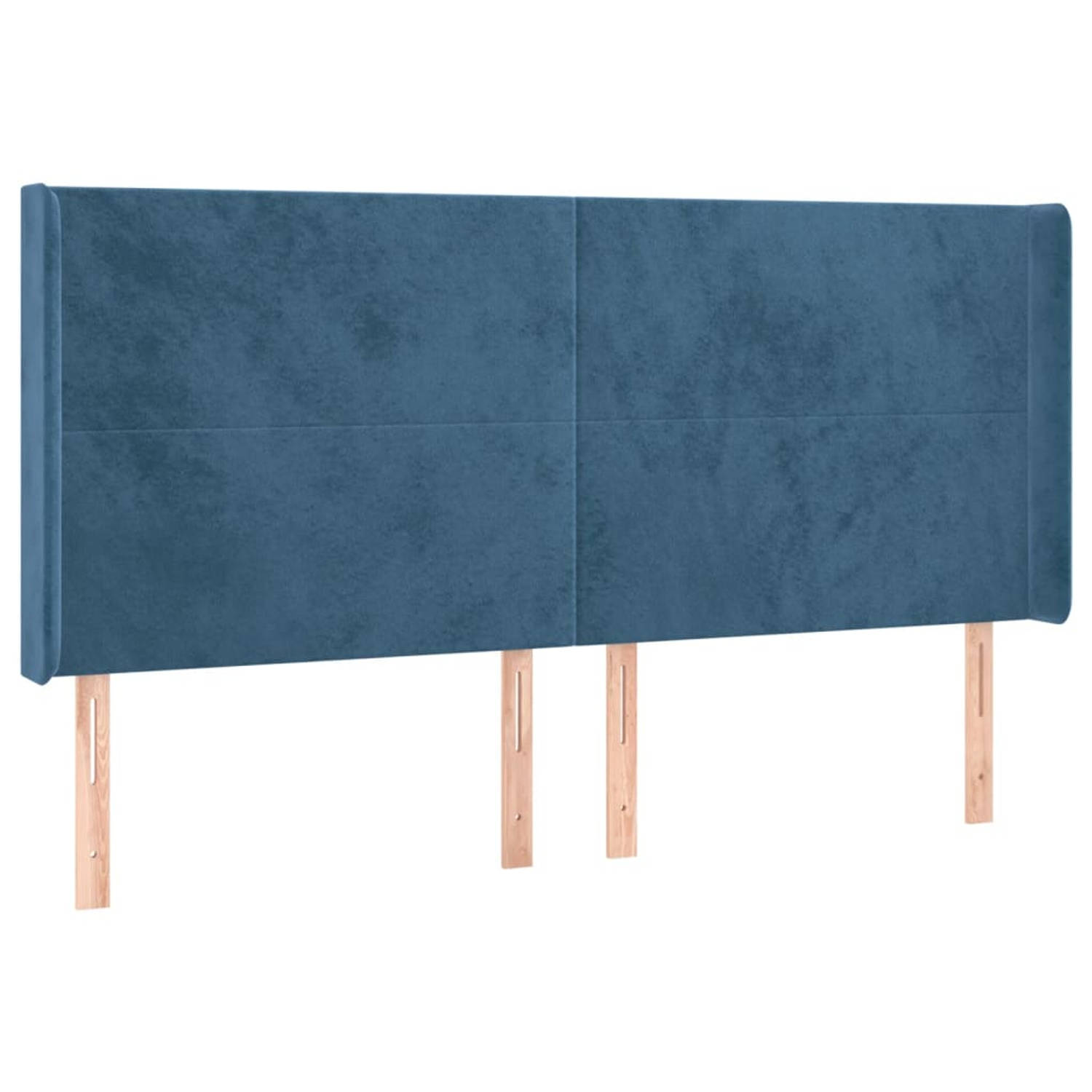 The Living Store Hoofdbord met randen 203x16x118/128 cm fluweel donkerblauw - Bedonderdeel