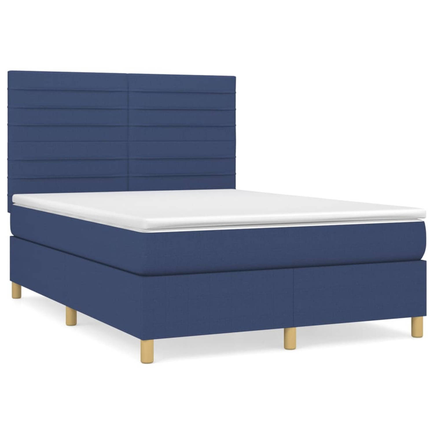 vidaXL Boxspring met matras stof blauw 140x200 cm