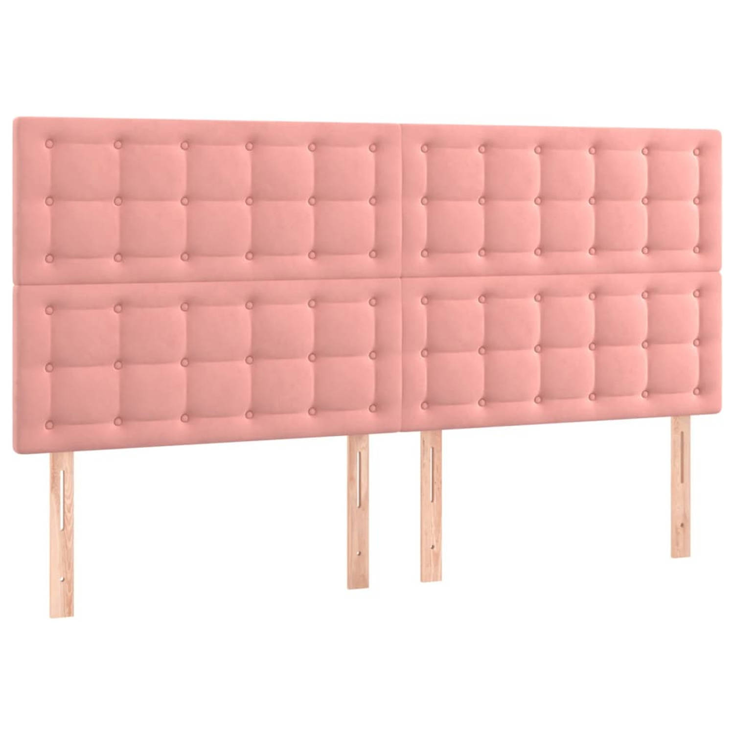 The Living Store Hoofdborden 4 st 100x5x78/88 cm fluweel roze - Bedonderdeel