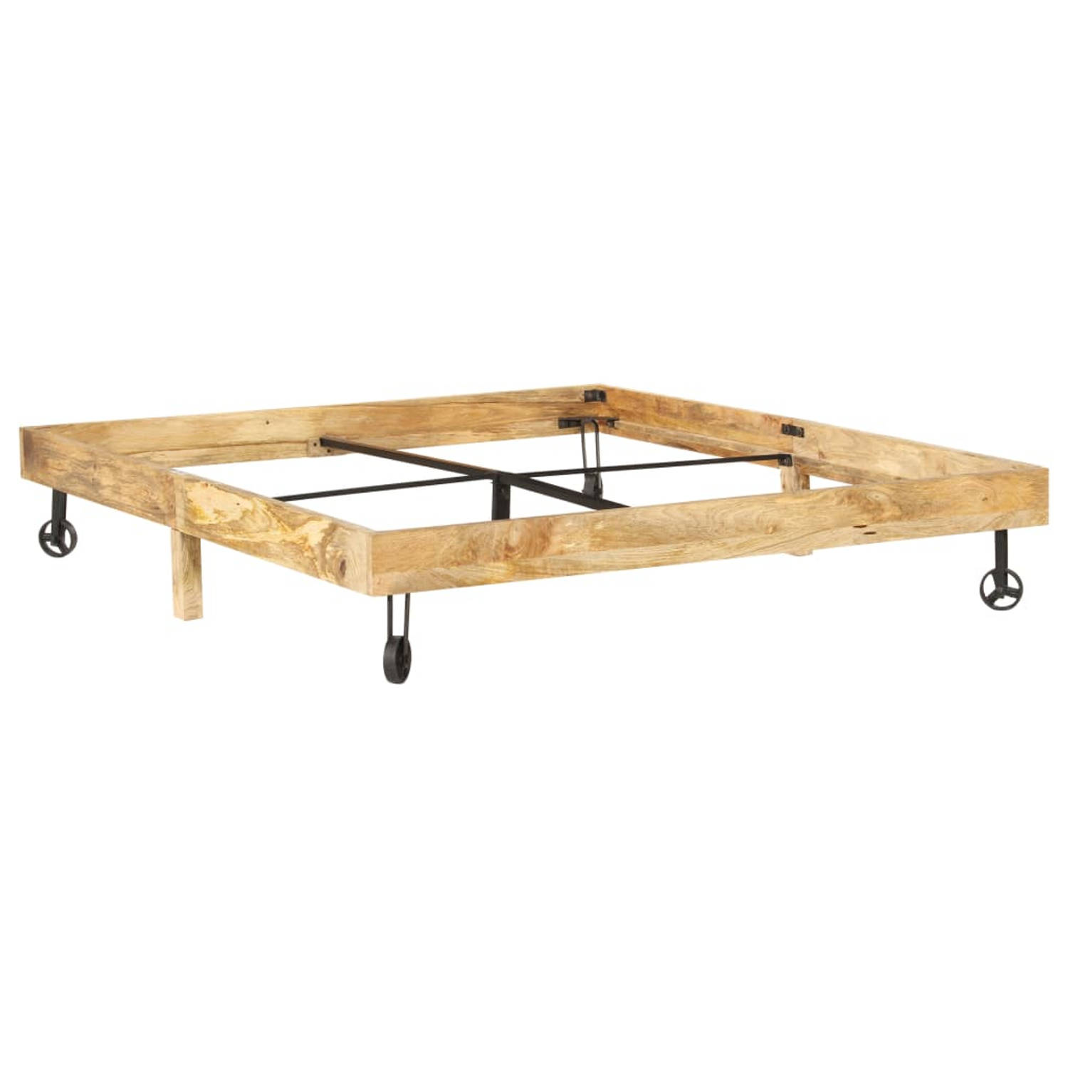 The Living Store Tweepersoonsbed Retro Industrieel - 205 x 165 x 31 cm - Mangohout en Staal