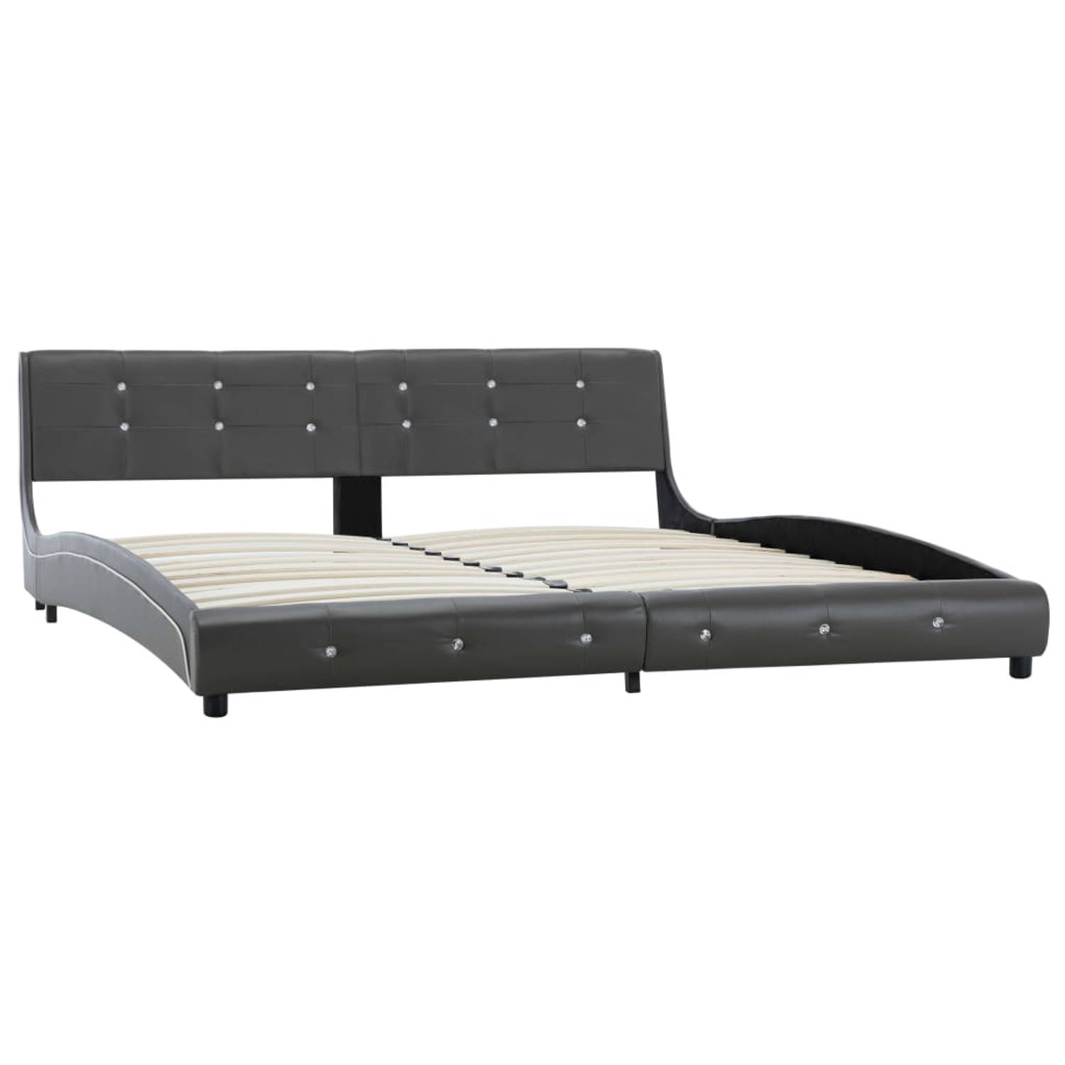 The Living Store Bedframe - Klassiek grijs - 223 x 185 x 69.5 cm - IJzer en hout - Geschikt voor matras 180 x 200 cm