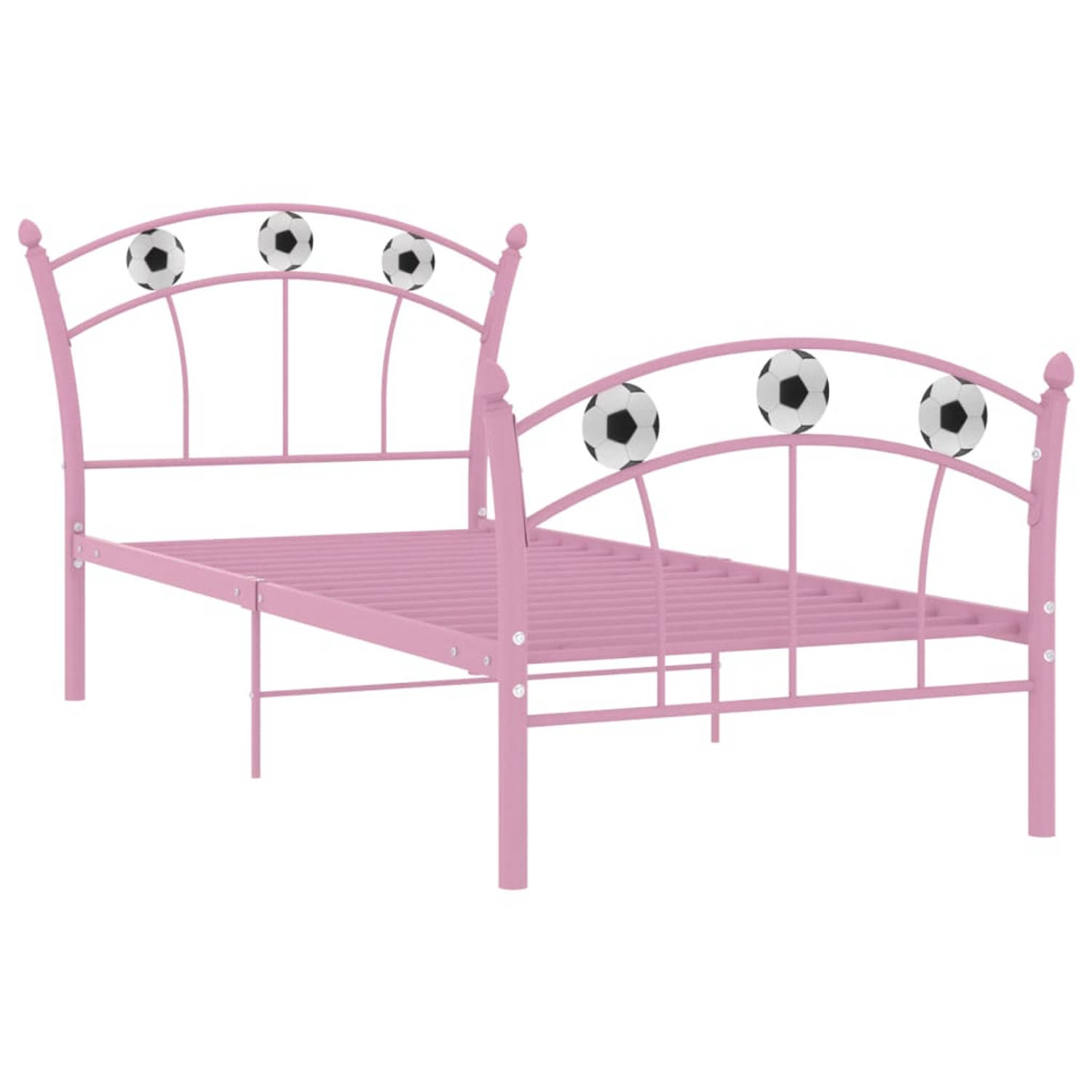 The Living Store Bedframe met voetbaldesign metaal roze 90x200 cm - Bedframe - Bedframe - Bed Frame - Bed Frames - Bed - Bedden - Metalen Bedframe - Metalen Bedframes - 1-persoonsb
