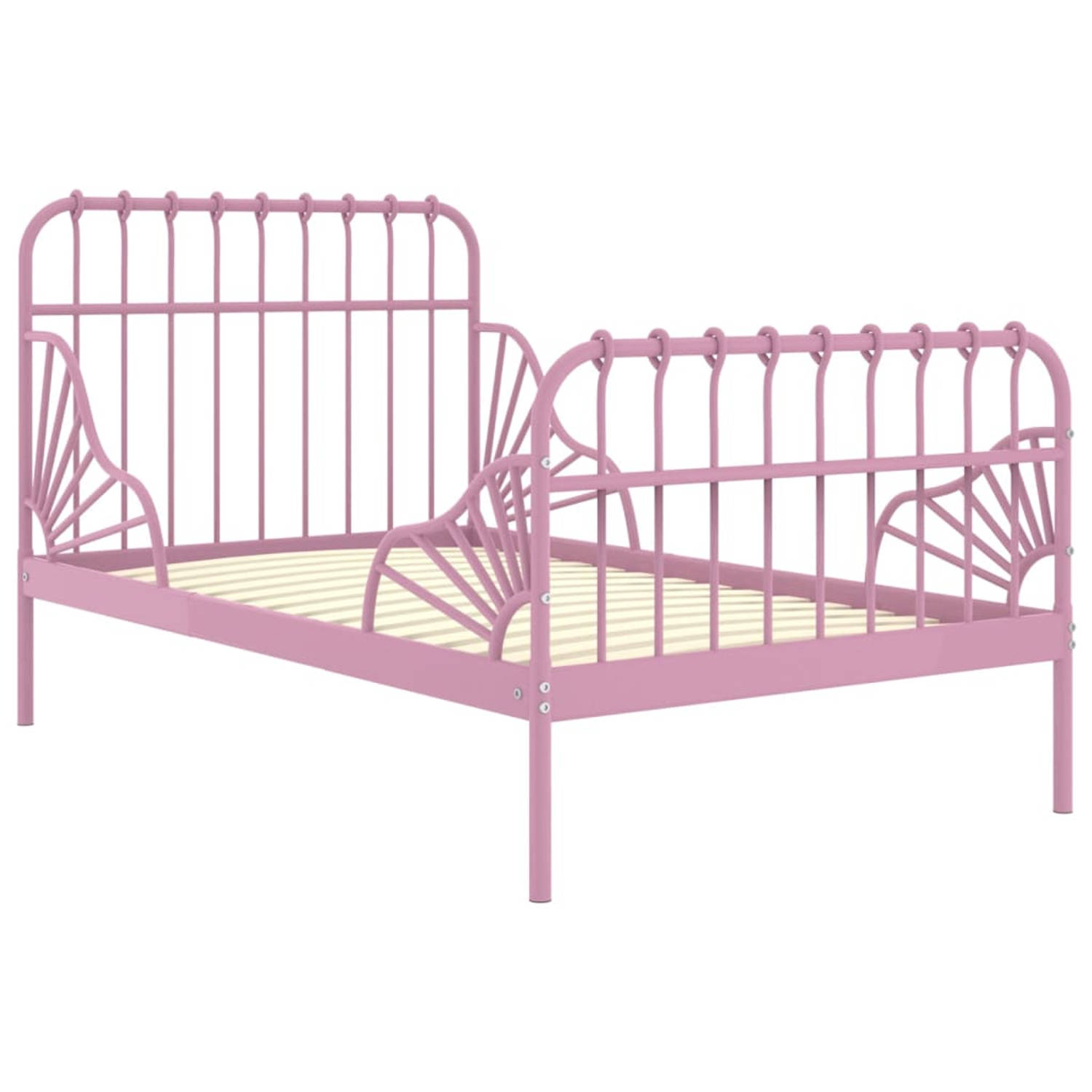 The Living Store Bedframe verlengbaar metaal roze 80x130/200 cm - Verlengbaar Bedframe - Verlengbare Bedframes - Bed - Bedden - Bedframe - Bedframes - Metalen Bedframe - Metalen Be