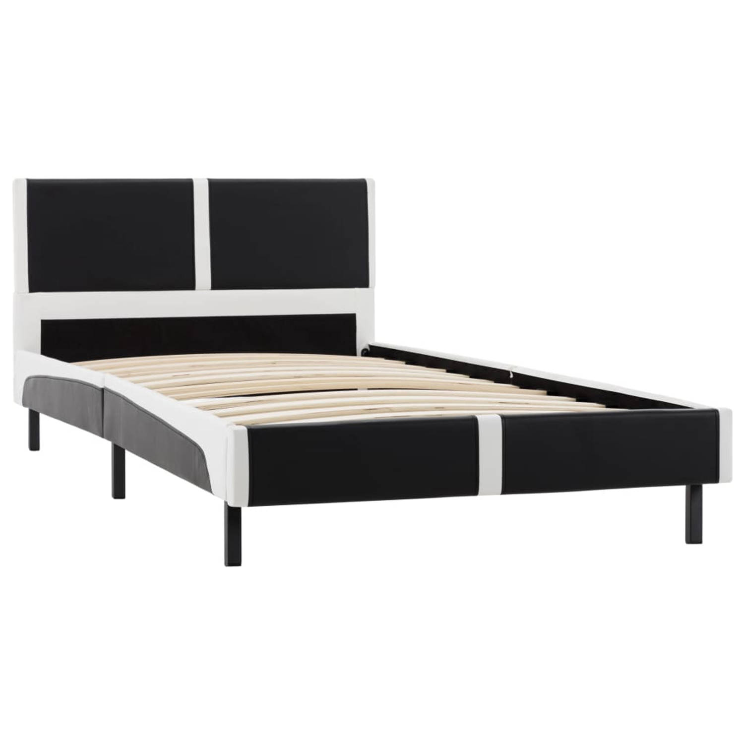 The Living Store Bedframe kunstleer zwart en wit 90x200 cm - Bed