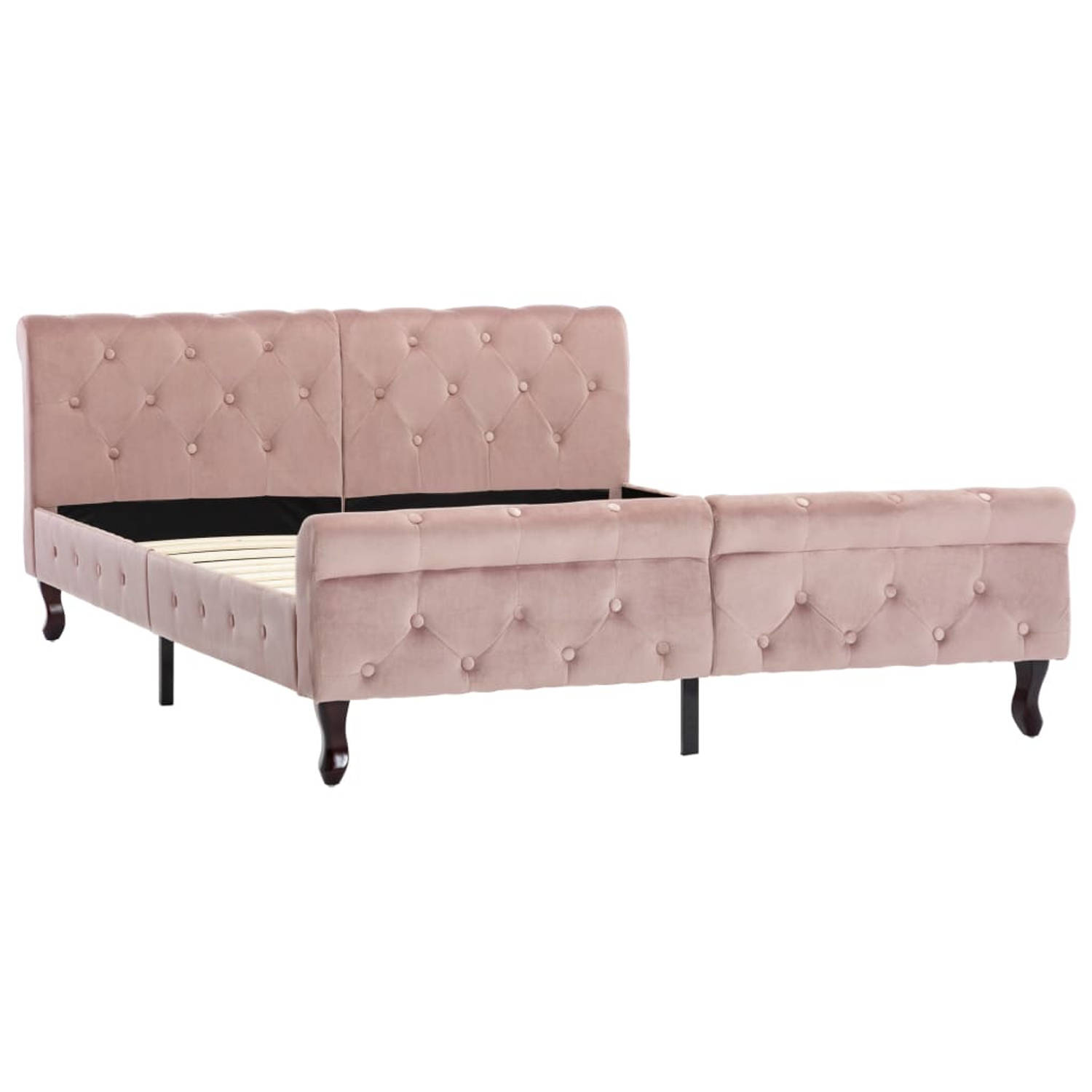 The Living Store Bedframe fluweel roze 140x200 cm - Bed