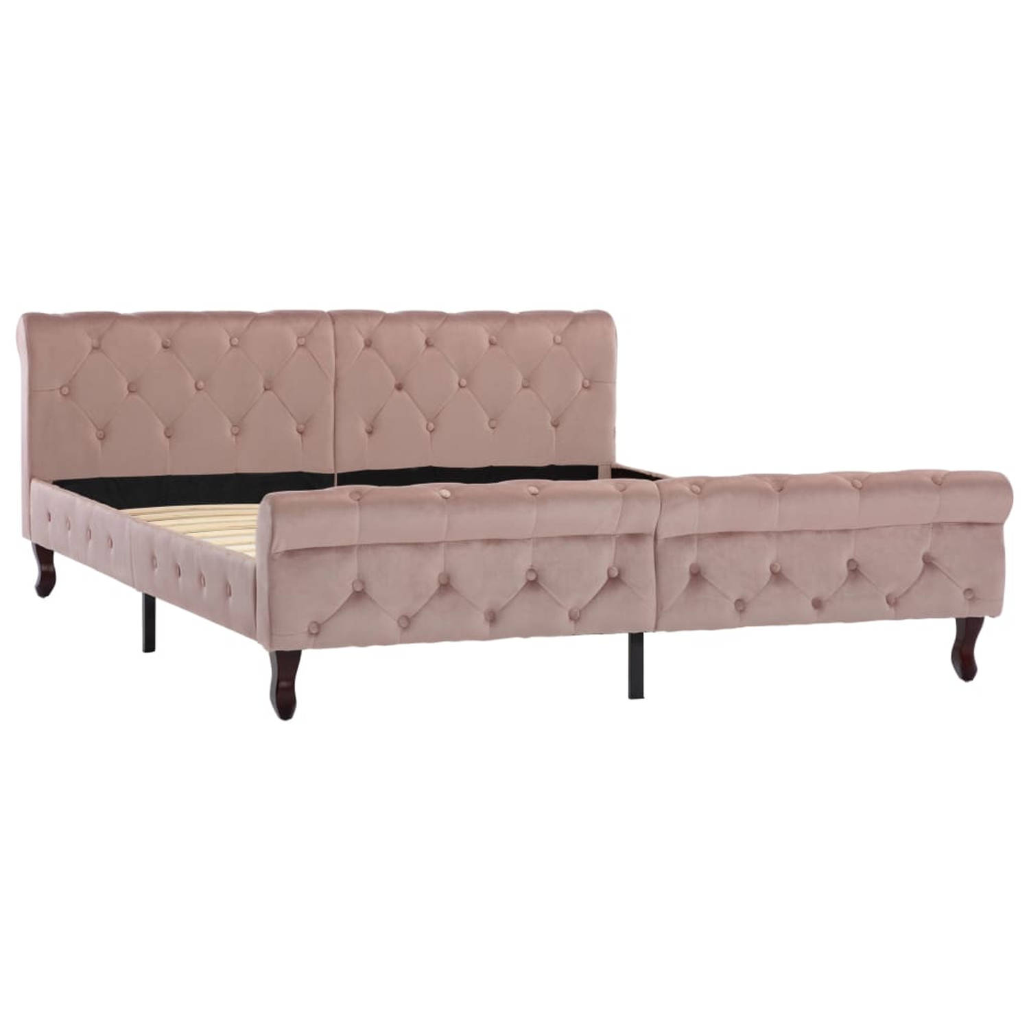 The Living Store Bedframe fluweel roze 160x200 cm - Bed