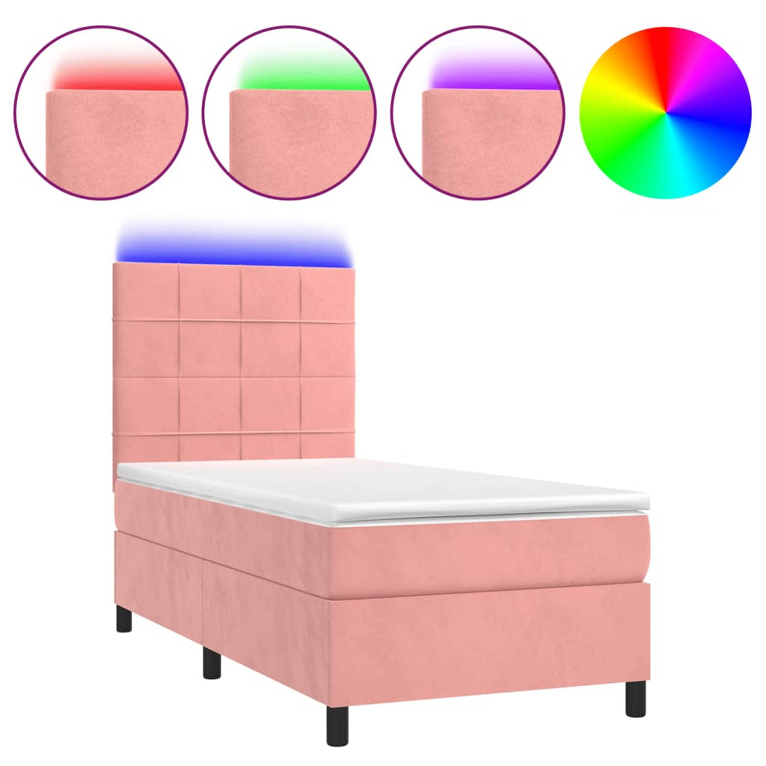vidaXL Boxspring met matras en LED fluweel roze 90x200 cm