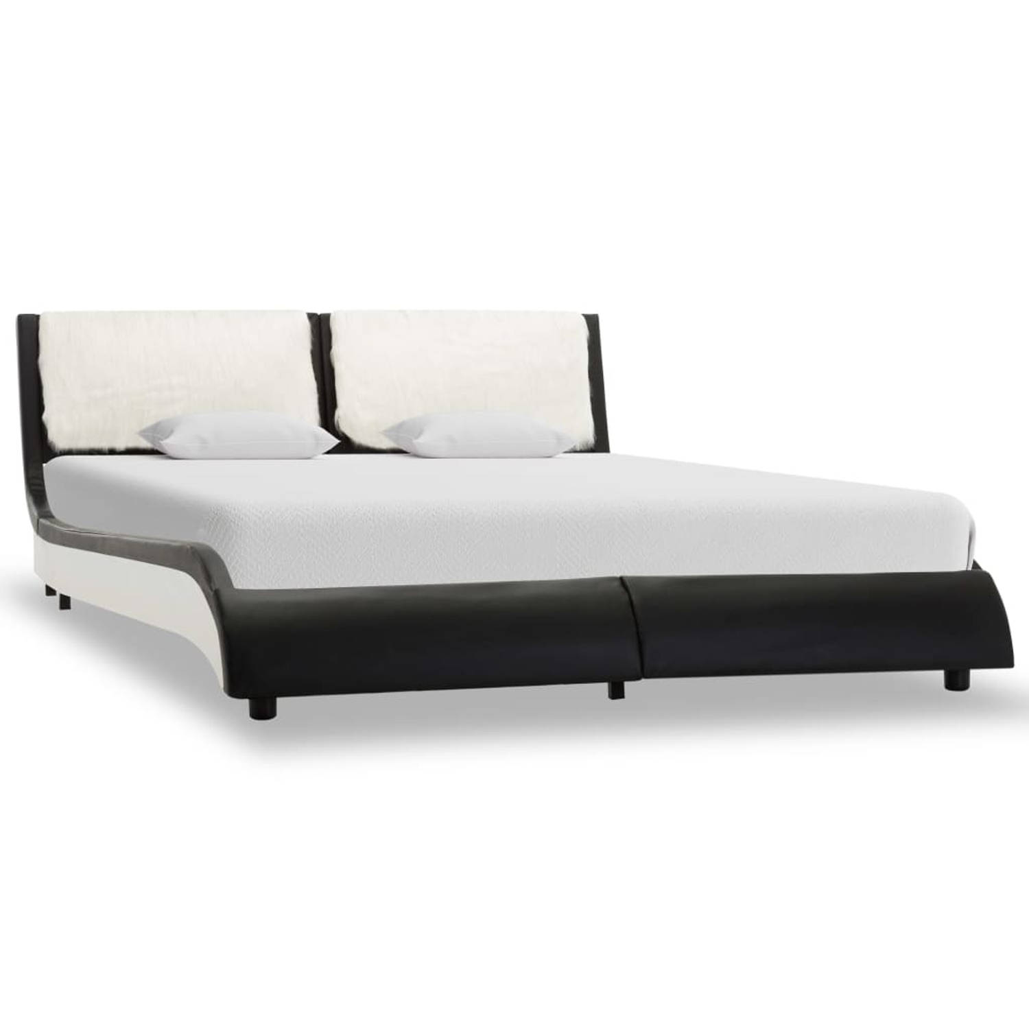 The Living Store Bedframe kunstleer zwart en wit 140x200 cm - Bed
