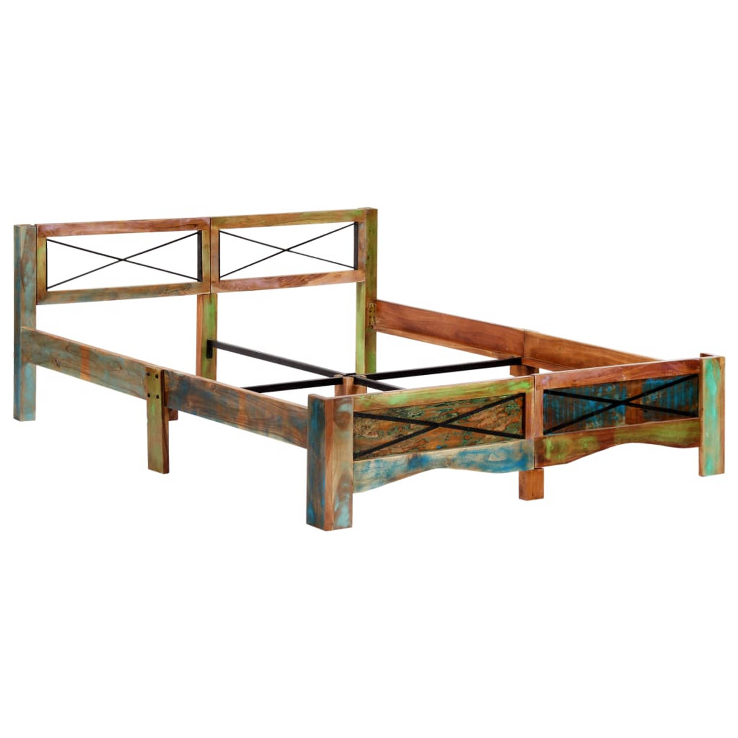 The Living Store Bedframe Antiek - 166 x 212 x 74 cm – Massief gerecycled hout