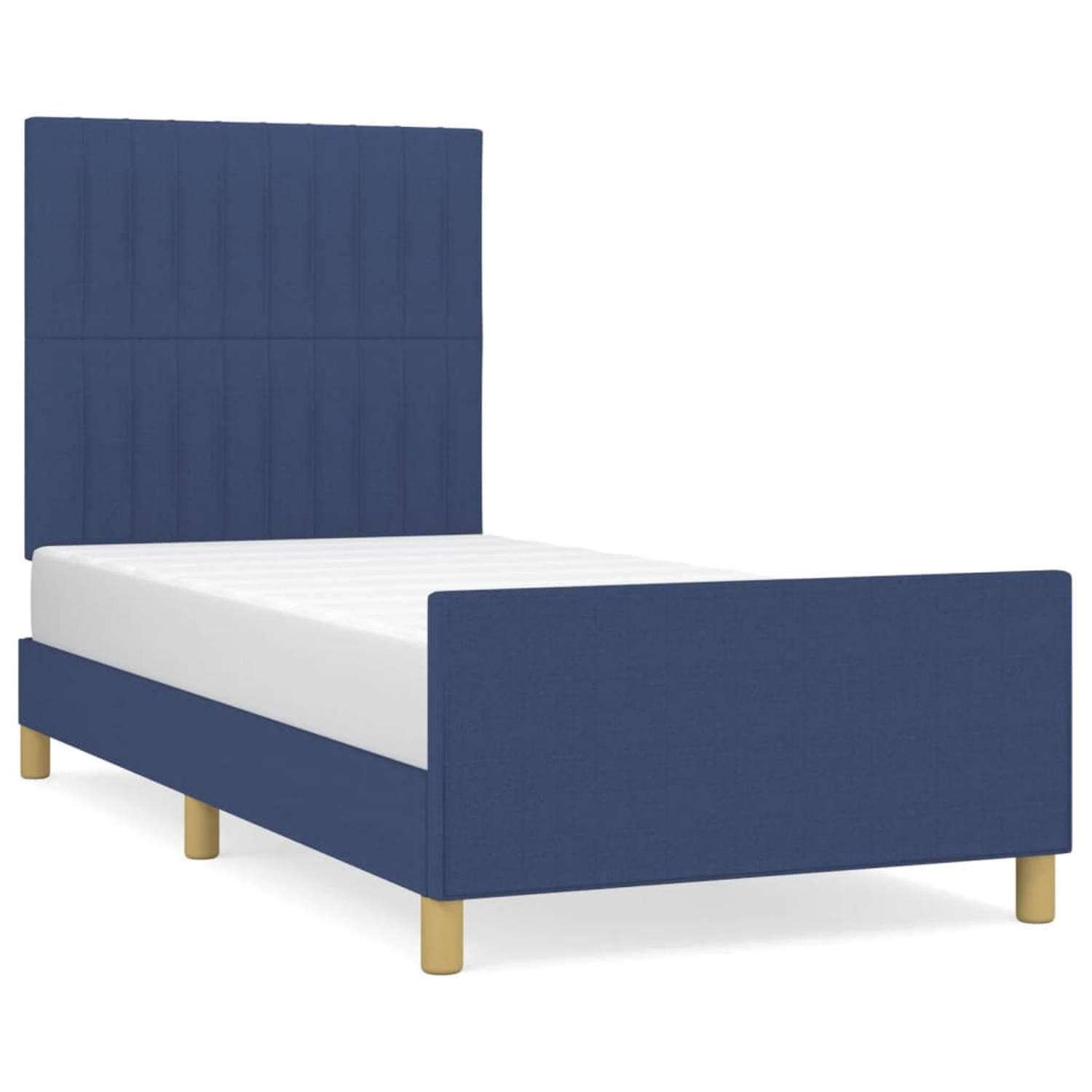 vidaXL Bedframe met hoofdeinde stof blauw 90x200 cm