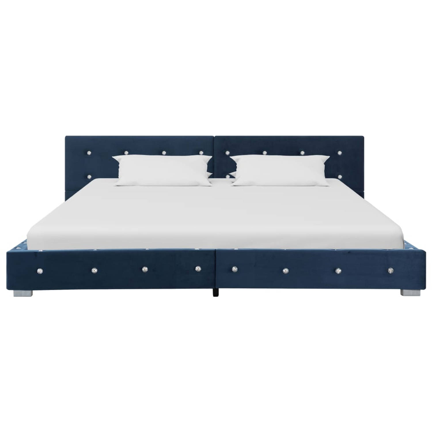 The Living Store Bedframe Klassiek Blauw - 214.5 x 174 x 64 cm - Gepoedercoat ijzer - Fluweel