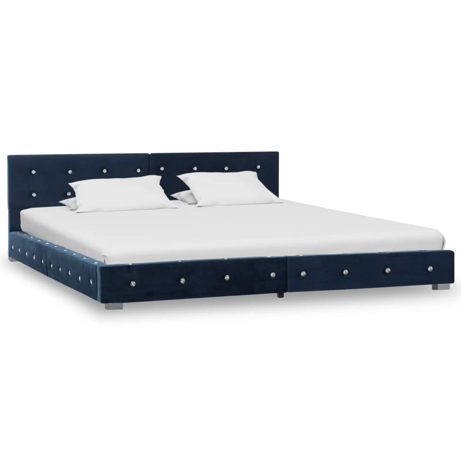 The Living Store Bed met matras fluweel blauw 160x200 cm - Bed