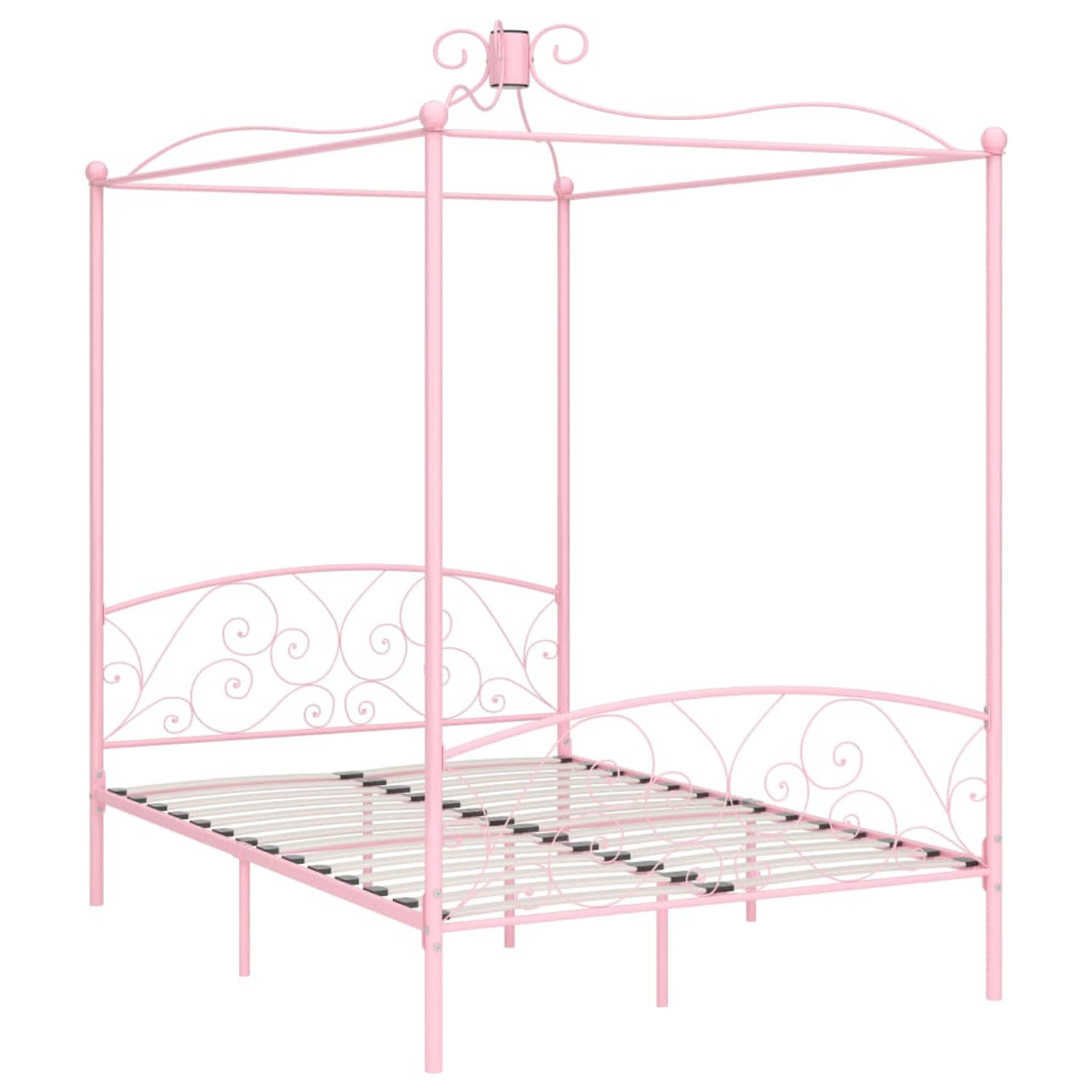 The Living Store Hemelbedframe metaal roze 140x200 cm - Bed