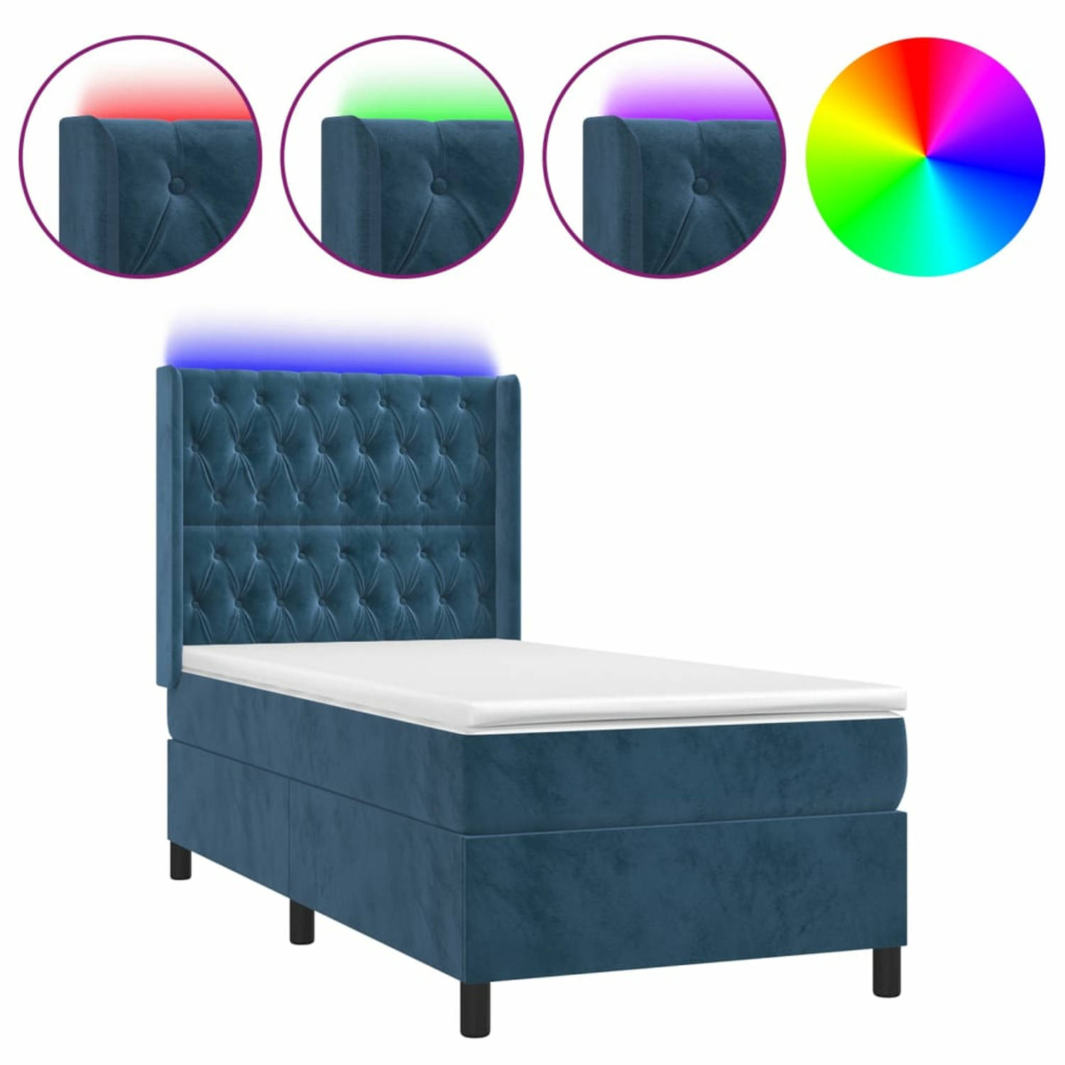 vidaXL Boxspring met matras en LED fluweel donkerblauw 90x190 cm