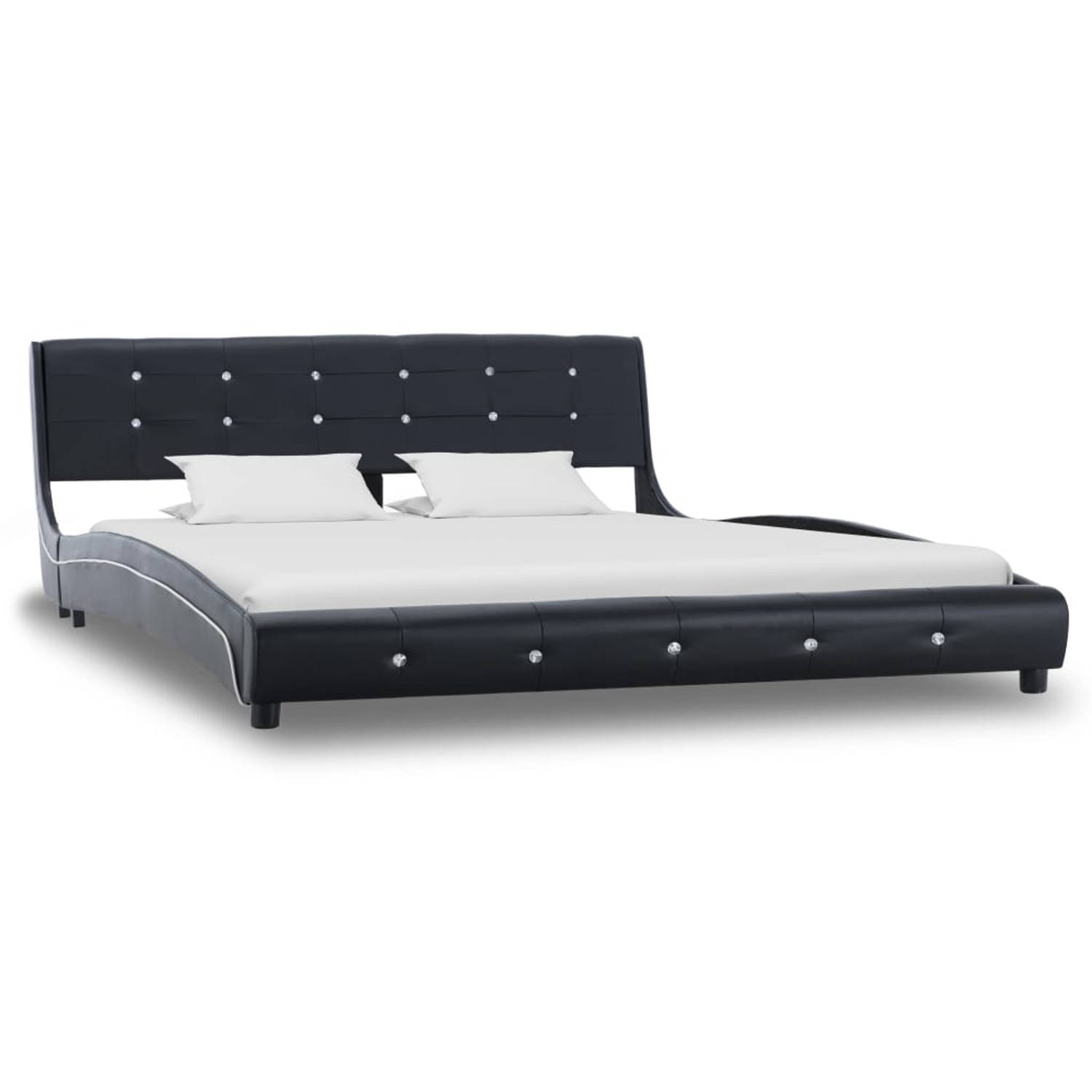The Living Store Bed met matras kunstleer zwart 160x200 cm - Bed - Bedden - Tweepersoonsbed - Tweepersoonsbedden - Slaapmeubel - Slaapmeubels - Gestoffeerd Bed - Gestoffeerde Bedde