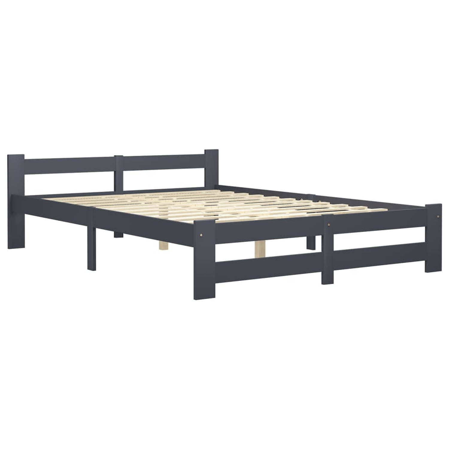 The Living Store Bedframe massief grenenhout donkergrijs 160x200 cm - Bedframe - Bedframes - Bed Frame - Bed Frames - Bed - Bedden - Houten Bedframe - Houten Bedframes - 2-persoons