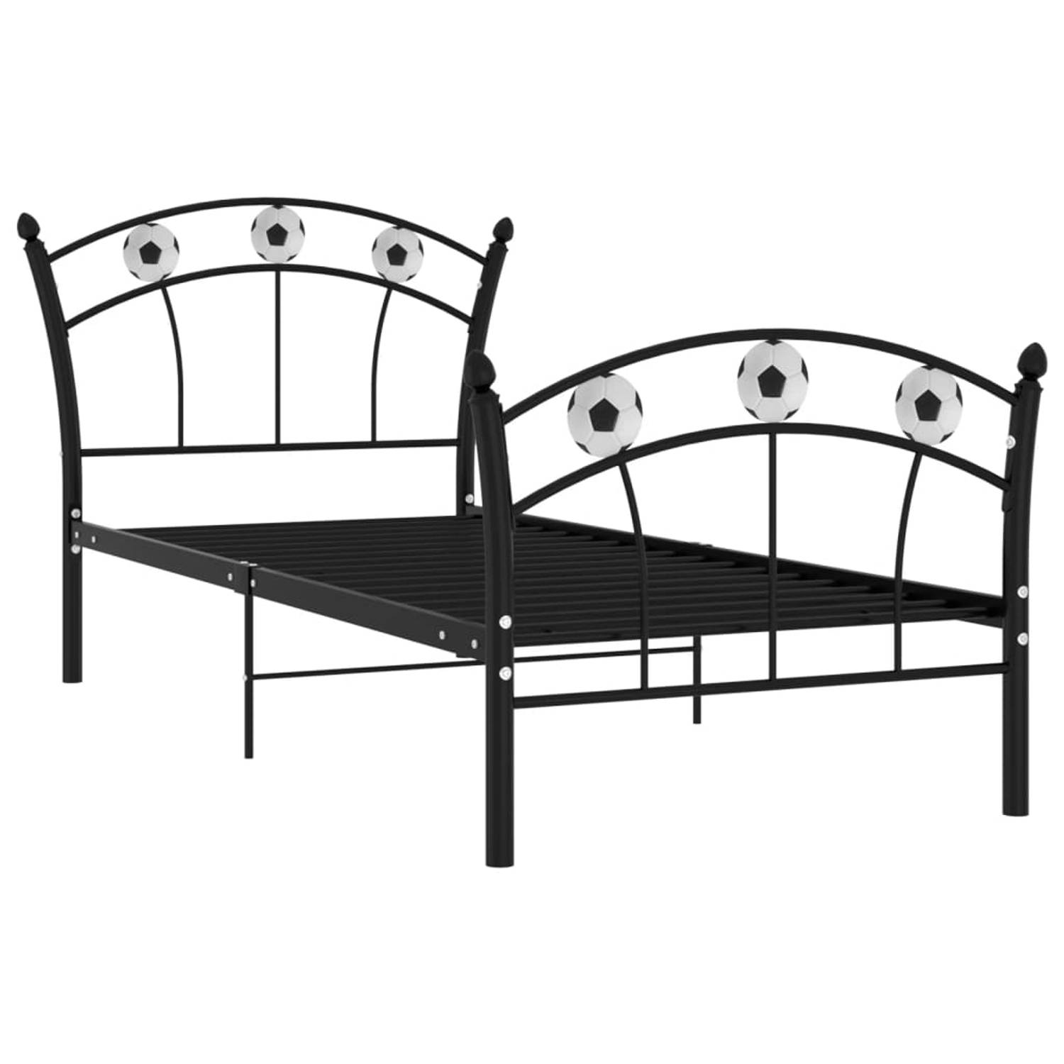 The Living Store Bedframe met voetbaldesign metaal zwart 90x200 cm - Bedframe - Bedframe - Bed Frame - Bed Frames - Bed - Bedden - Metalen Bedframe - Metalen Bedframes - 1-persoons