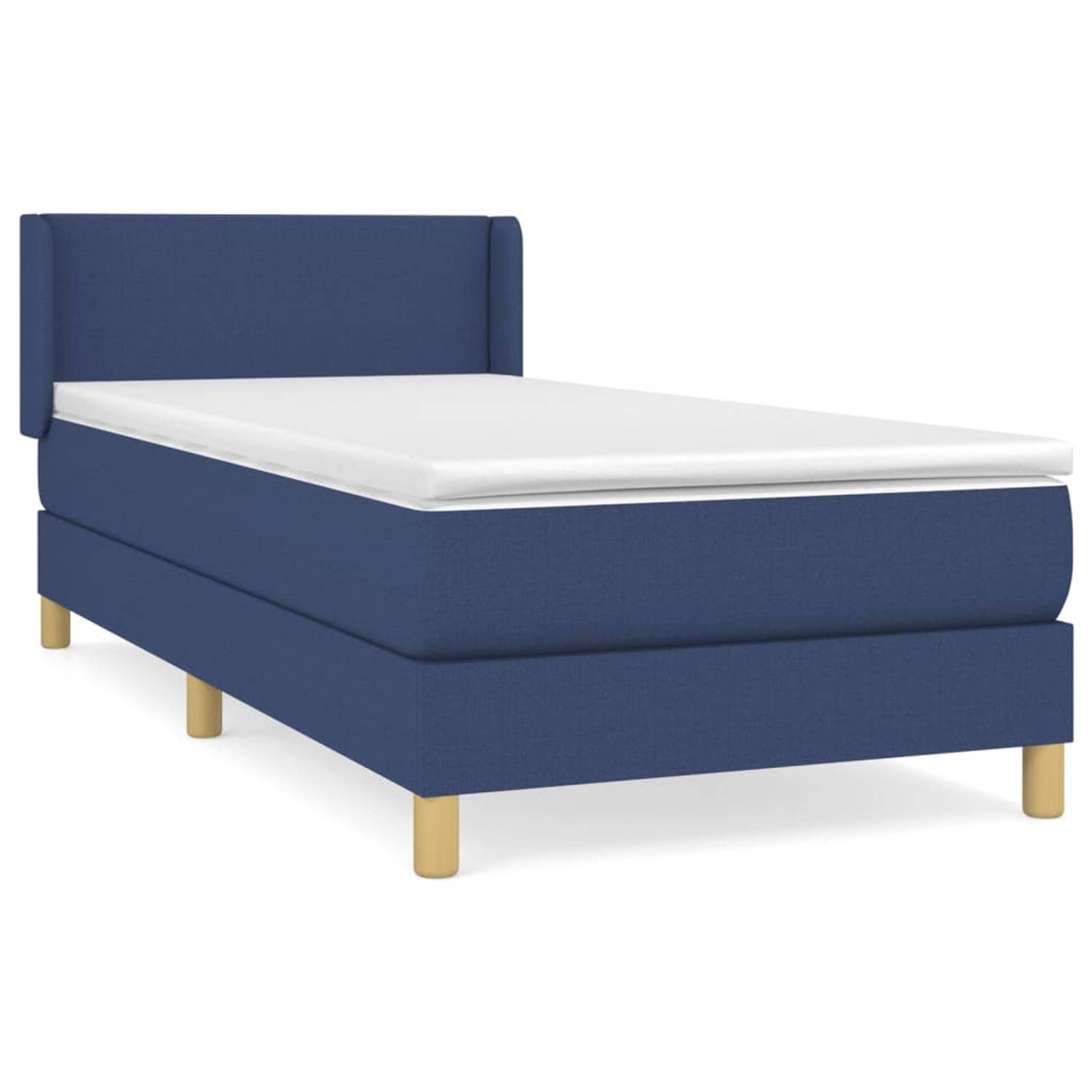 vidaXL Boxspring met matras stof blauw 90x200 cm