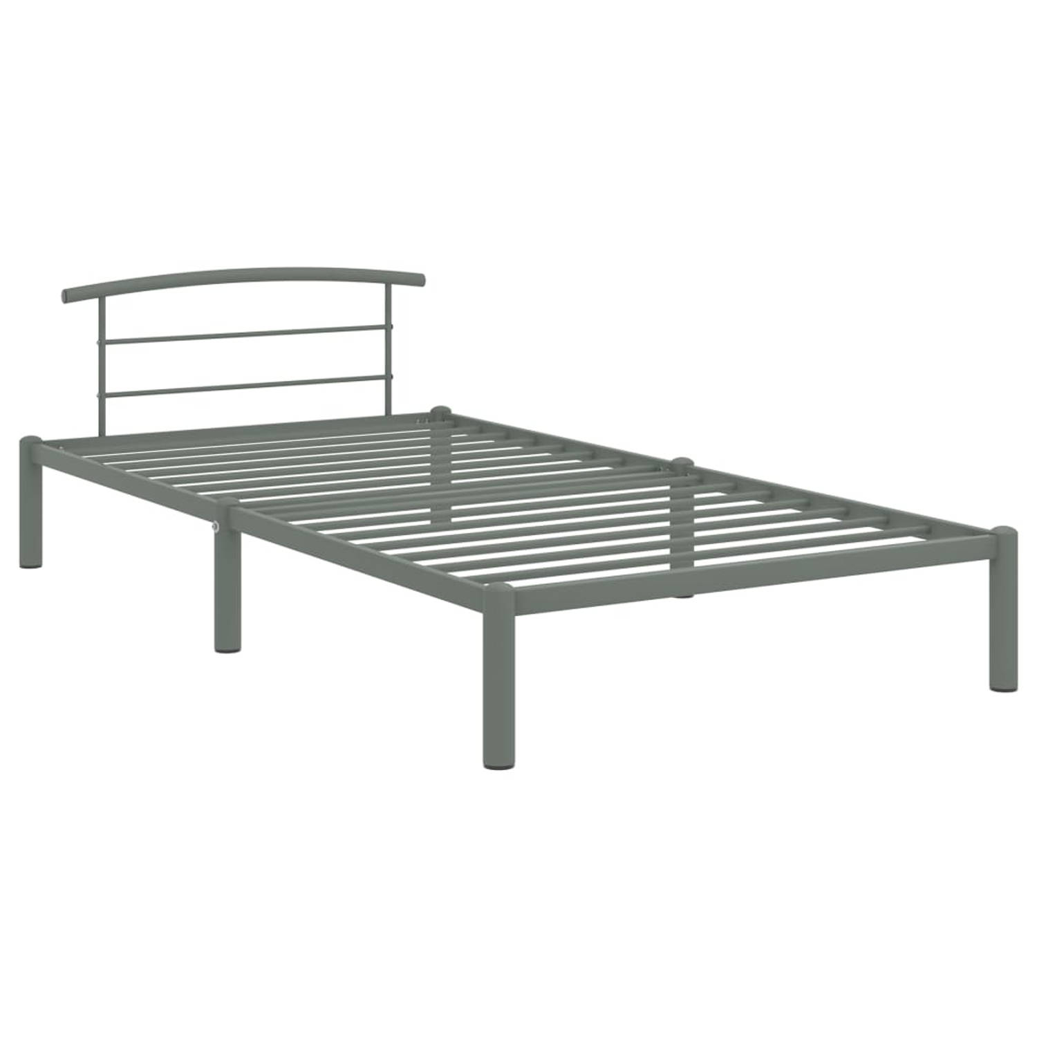 The Living Store Bedframe metaal grijs 100x200 cm - Bedframe - Bedframes - Eenpersoonsbed - Eenpersoonsbedden - Bed - Bedden - Bedombouw - Bedombouwen - Frame - Frames - Slaapmeube