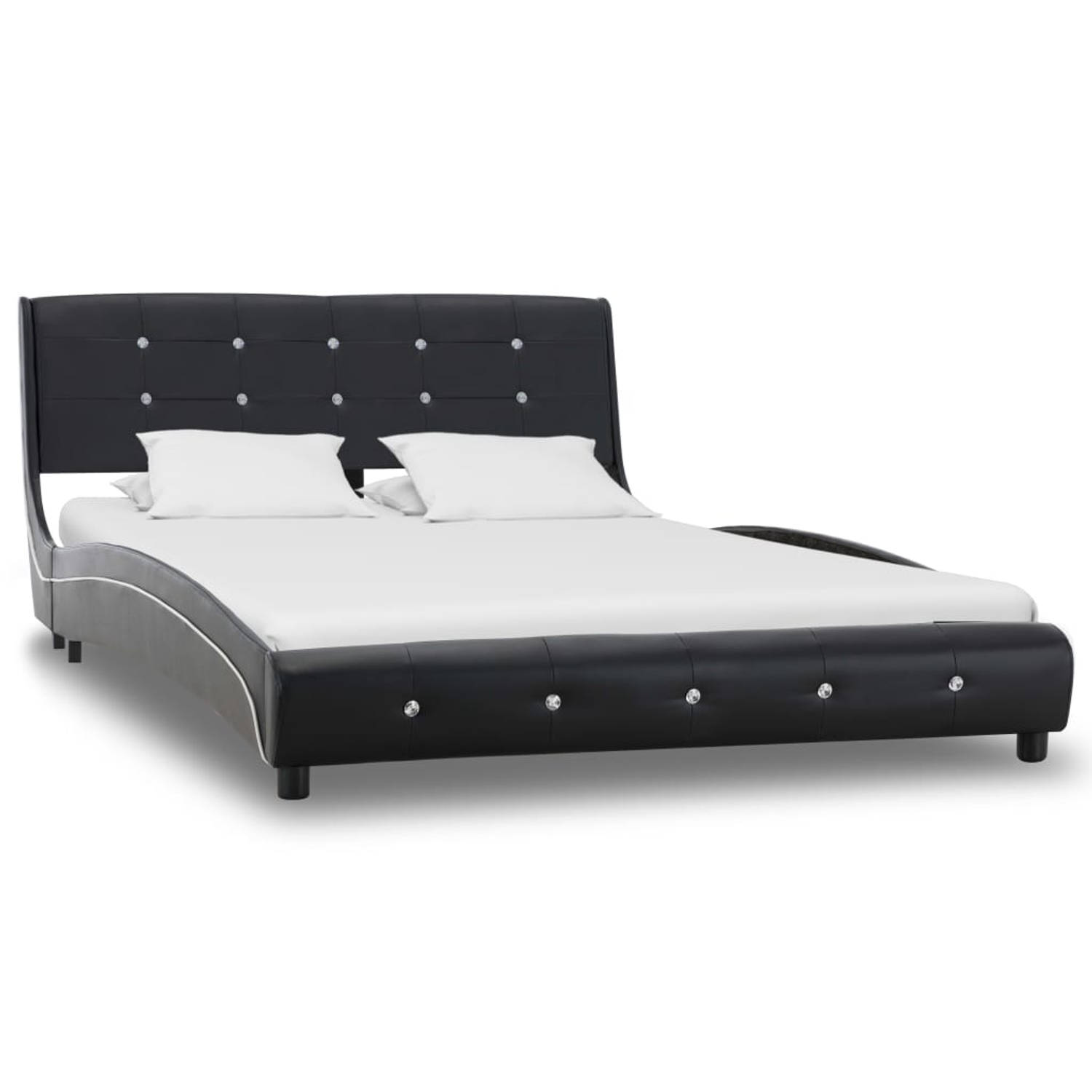 The Living Store Bed met matras kunstleer zwart 120x200 cm - Bed - Bedden - Tweepersoonsbed - Tweepersoonsbedden - Slaapmeubel - Slaapmeubels - Gestoffeerd Bed - Gestoffeerde Bedde