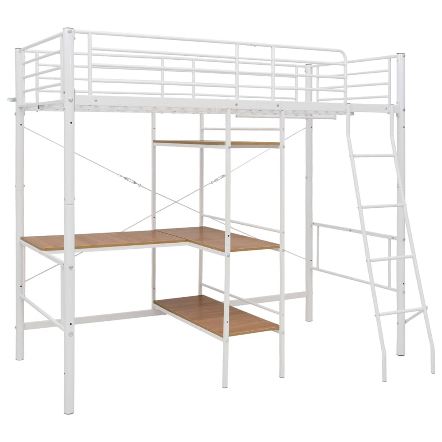 The Living Store Stapelbedframe met tafel metaal wit 90x200 cm - Stapelbed - Stapelbedden - Bed - Bedden - Kinderbed - Kinderbedden - Kinderstapelbed - Kinderstapelbedden - Bedfram