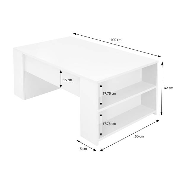 Salontafel met twee vakken 100x60x42 cm Wit ML Design