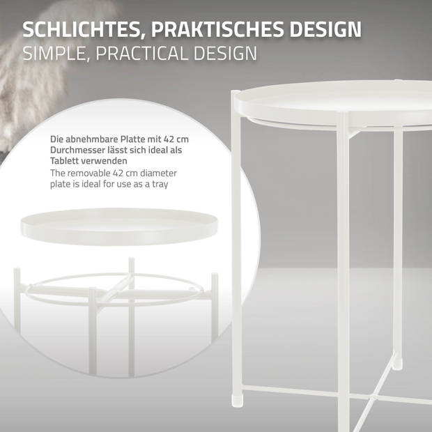 Bijzettafel rond Ø42x52 cm wit metaal met dienblad ML design