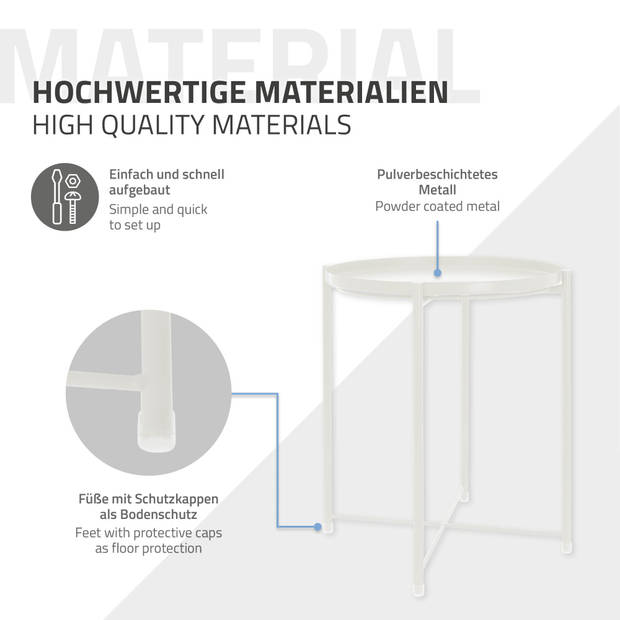 Bijzettafel rond Ø42x52 cm wit metaal met dienblad ML design