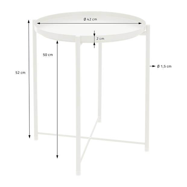 Bijzettafel rond Ø42x52 cm wit metaal met dienblad ML design