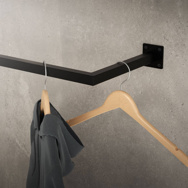 Rechthoekige kledingstang voor wand 12x90 cm Zwart staal ML-Design