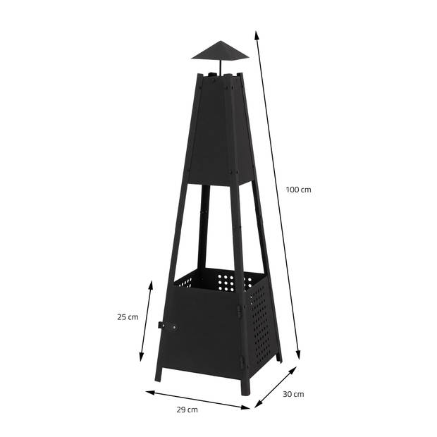 Pyramide tuinhaard met schoorsteen 29x100x30 cm zwart ijzer ML-Design