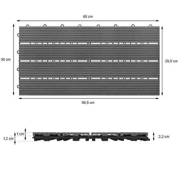ECD Germany WPC-terras tegels 60x30 cm 18er Spar Set für 3m² antraciet in houtlook voor tuinbalkonvloeren