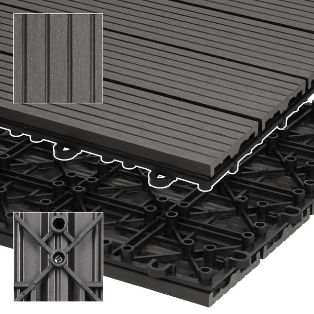 ECD Germany WPC-terras tegels 60x30 cm 30er Spar Set für 5m² antraciet in hout look voor tuinbalkonvloeren met afvoer