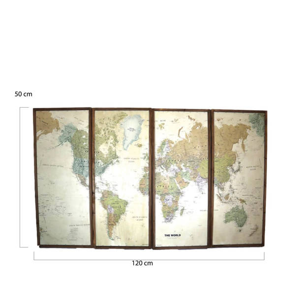 DKNC - Wereld kaart Alimos - Hout - 120x3.5x50cm - Multi