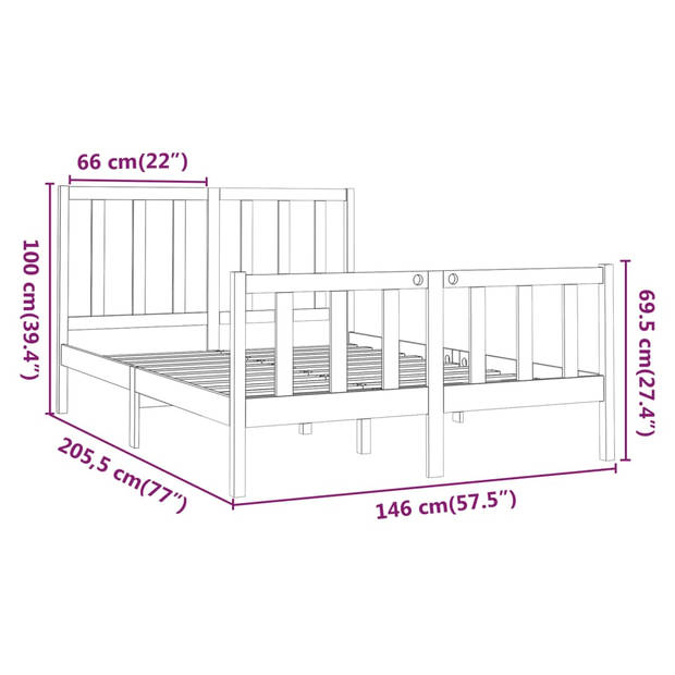 vidaXL Bedframe zonder matras massief grenenhout wit 140x200 cm