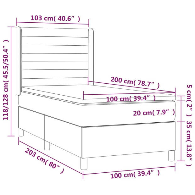 vidaXL Boxspring met matras en LED stof donkerbruin 100x200 cm