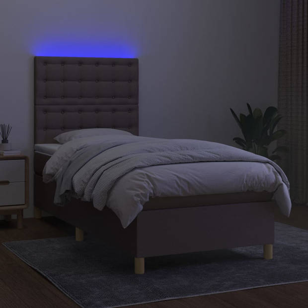 vidaXL Boxspring met matras en LED stof taupe 100x200 cm