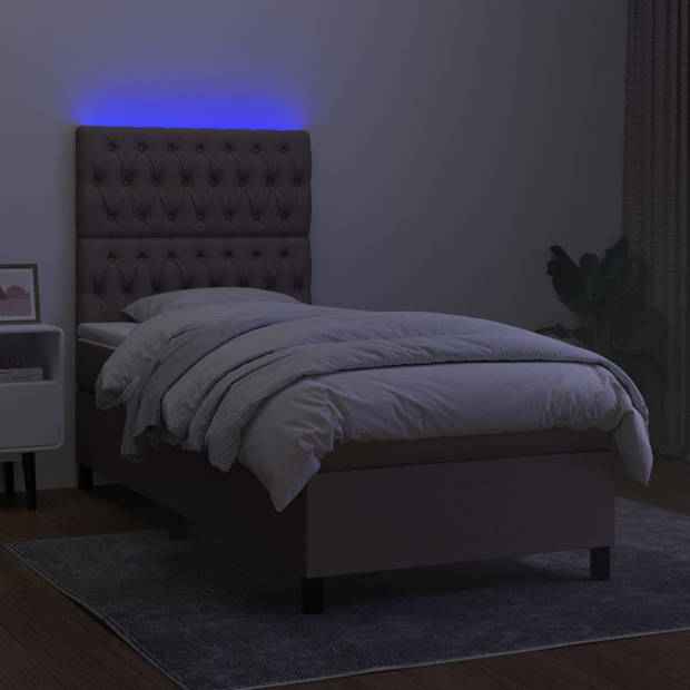 vidaXL Boxspring met matras en LED stof taupe 80x200 cm