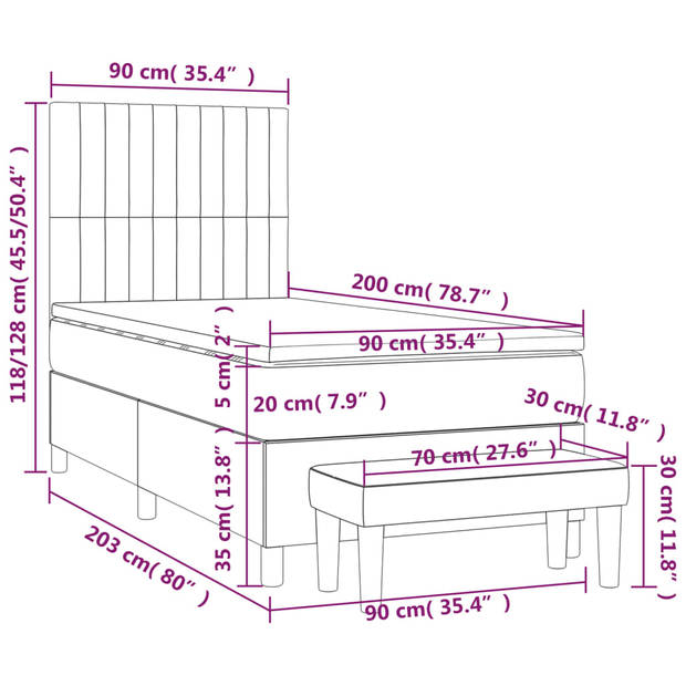 vidaXL Boxspring met matras stof blauw 90x200 cm