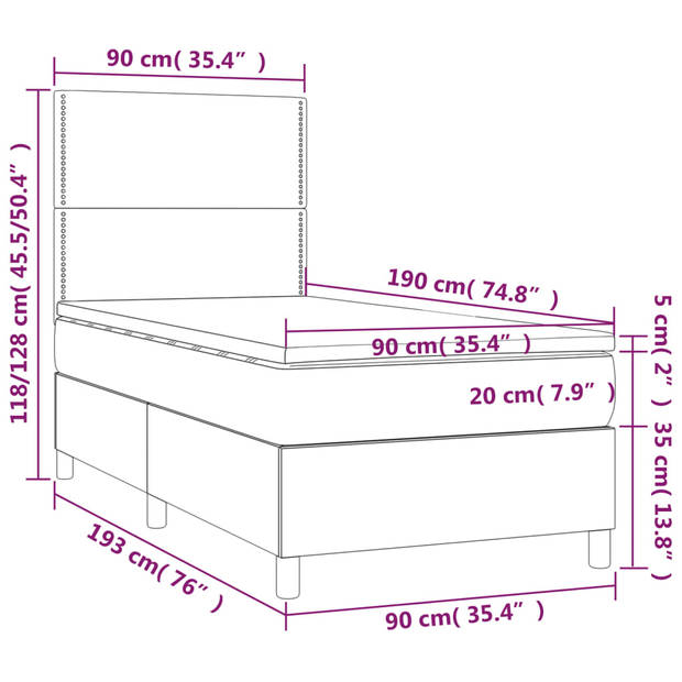 vidaXL Boxspring met matras stof blauw 90x190 cm