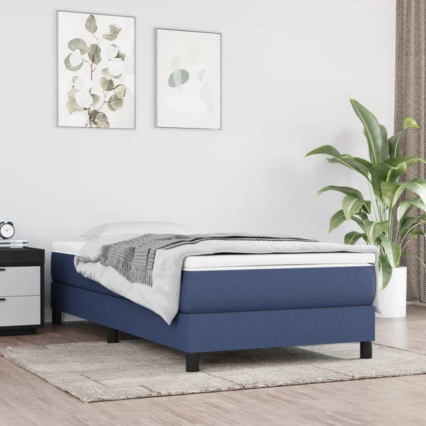 vidaXL Boxspring met matras stof blauw 90x190 cm