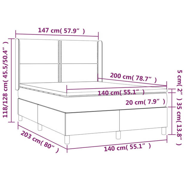 vidaXL Boxspring met matras en LED stof zwart 140x200 cm