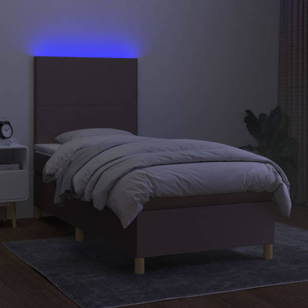 vidaXL Boxspring met matras en LED stof taupe 100x200 cm