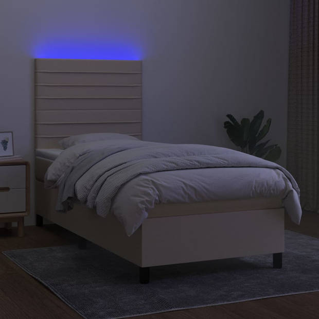 vidaXL Boxspring met matras en LED stof crèmekleurig 80x200 cm