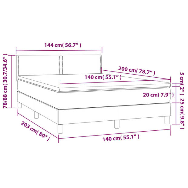 vidaXL Boxspring met matras en LED fluweel zwart 140x200 cm